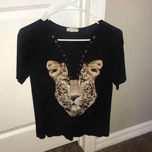 Graphic designed lace up shirt